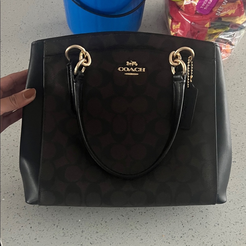 Coach Black and Brown Satchel with Gold Accents